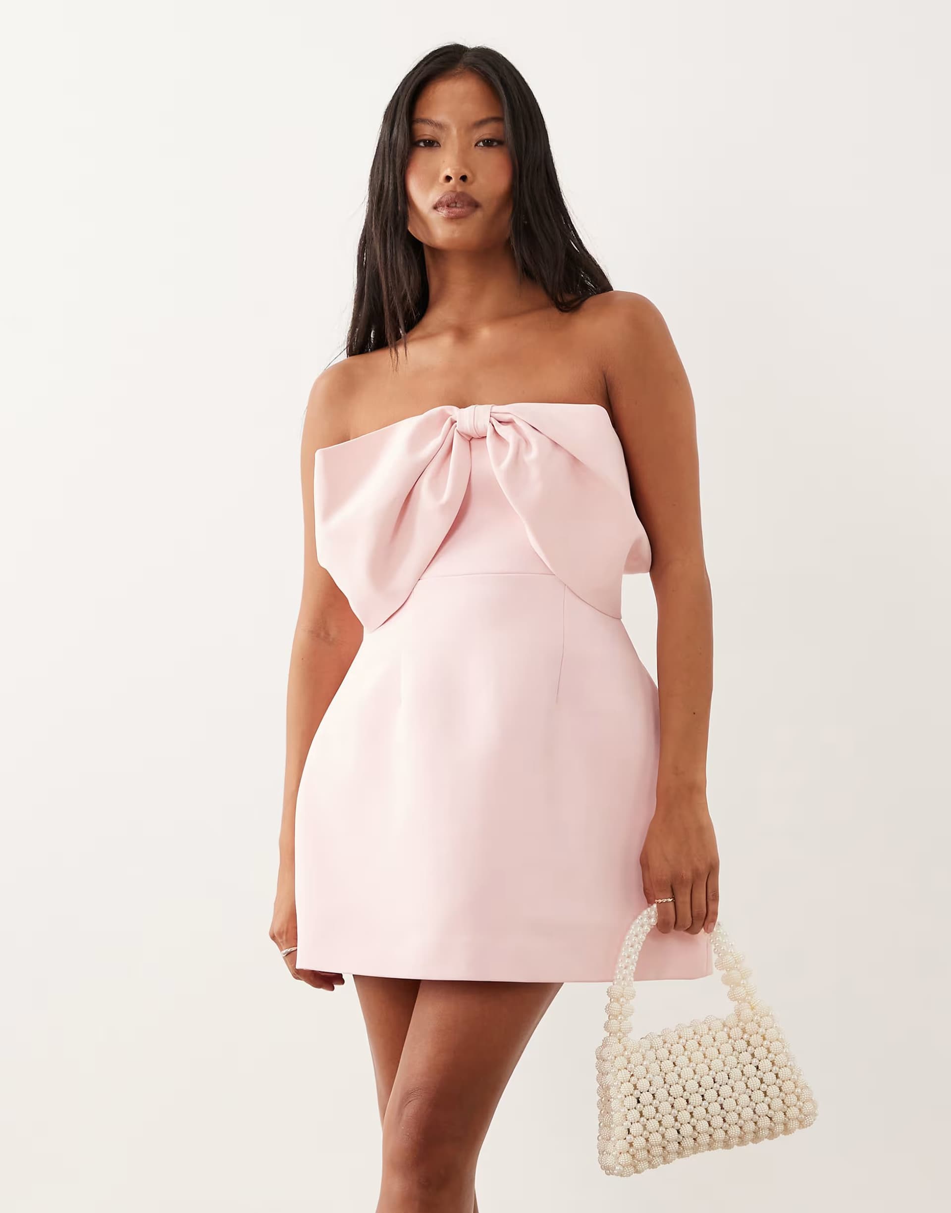 ASOS Forever New Petite bandeau oversized bow detail mini in pink