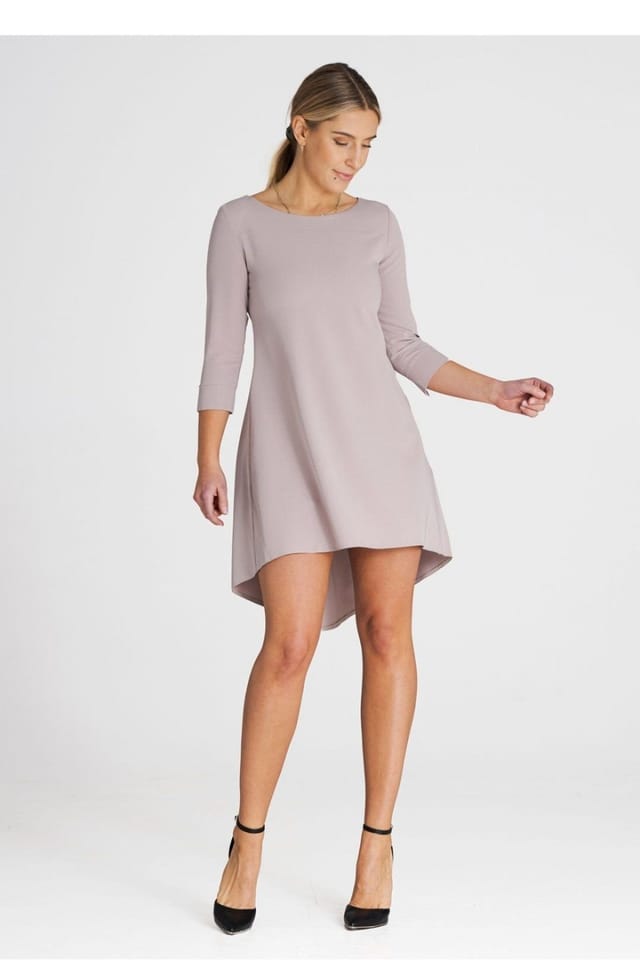 Love Lace Love Lace Women's Asymmetrical Cocktail Dress with Pleated Back Style 194800 in Mauve - 2