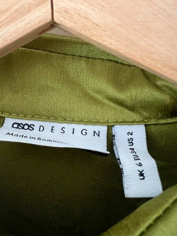 ASOS Design ASOS Green Satin Tie Sleeve Blouse (oversized)