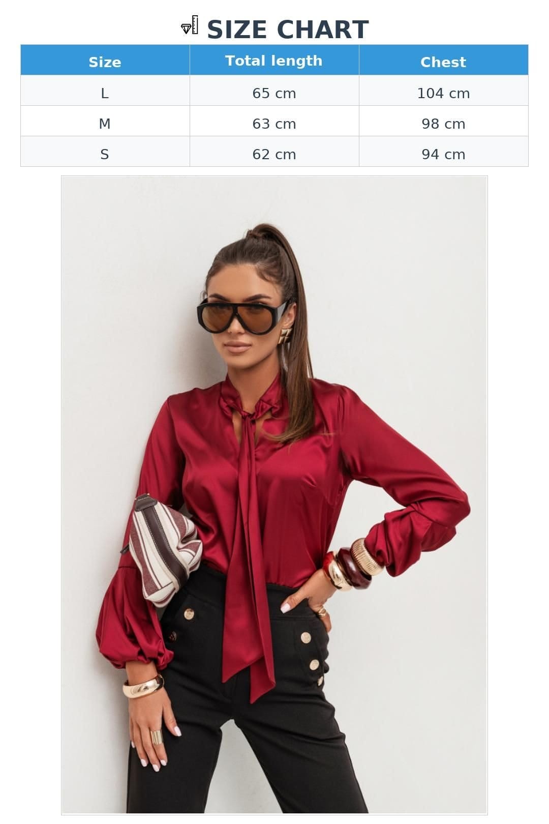 Love Lace Love Lace Women's Satin Long Sleeve V Neck Shirt in Red - 4