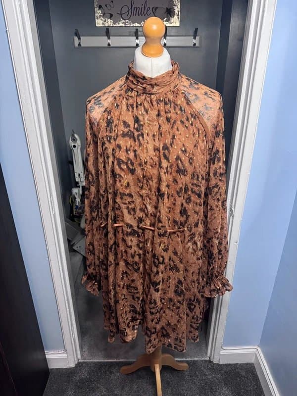 ASOS Design Asos Design Curve Leopard Print Gold Foil Mini Dress Size 20