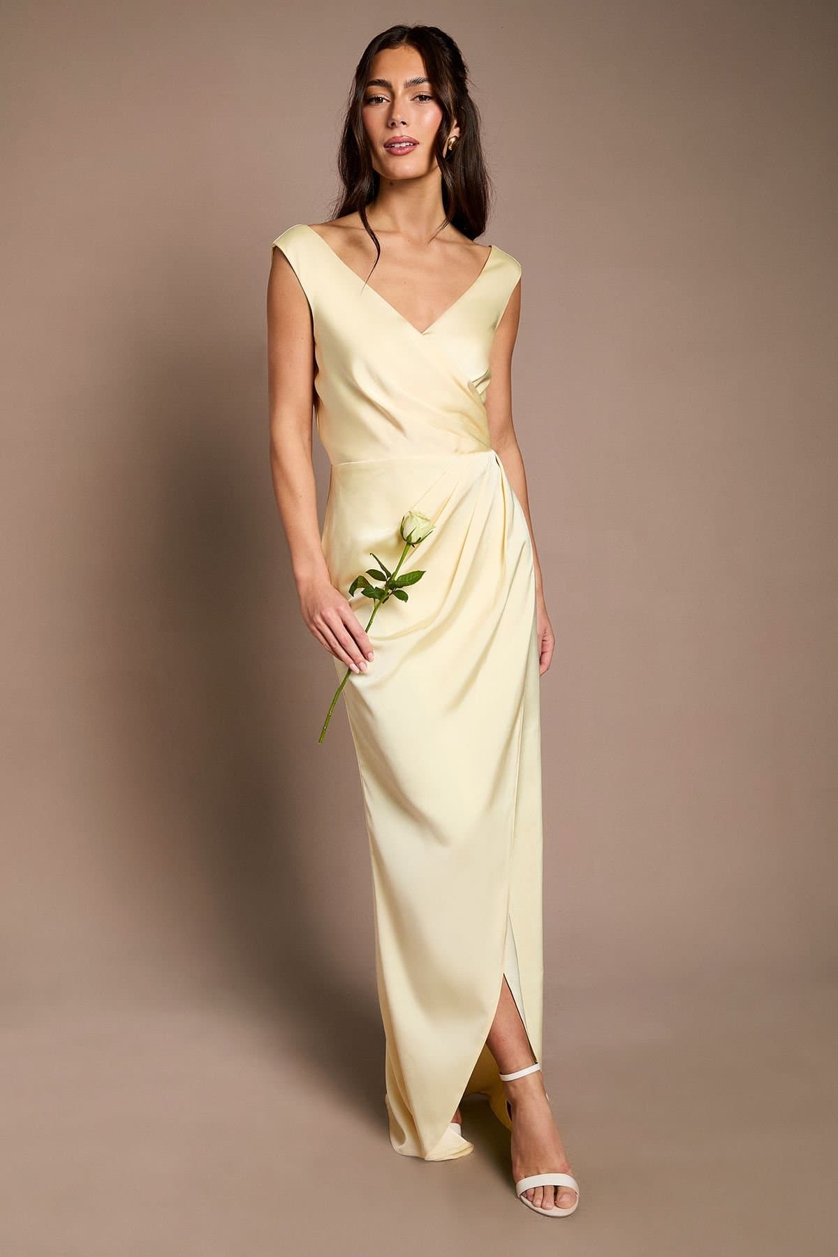 Coast Coast Women's Honoured Ruched Waist Detail Satin Bridesmaid Dress in Lemon