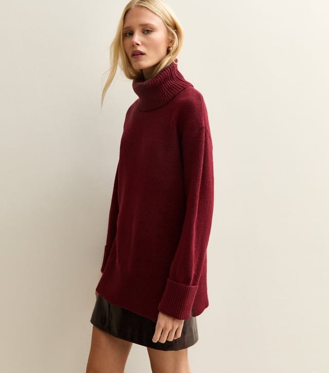 New Look Women's Dark Red Longline Roll Neck Jumper New Look - 2