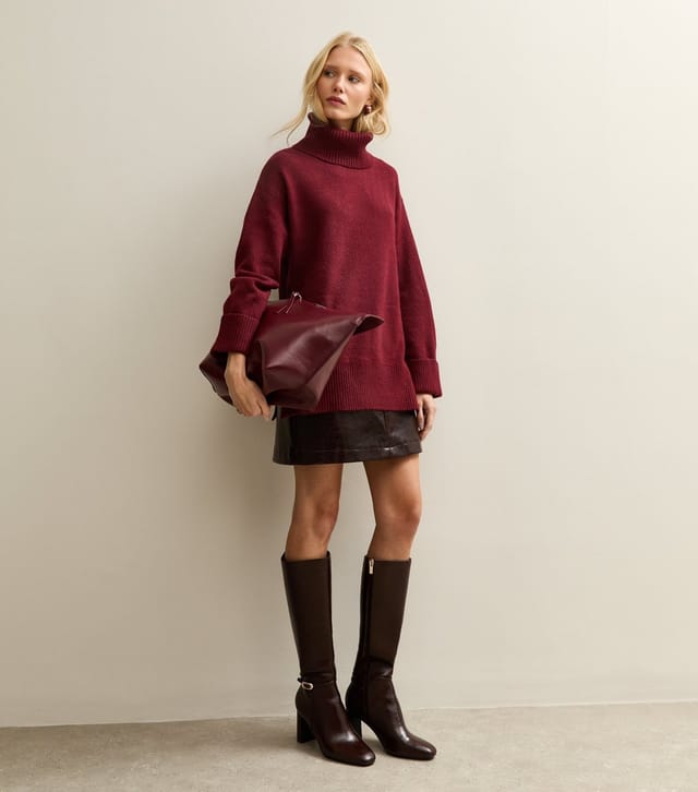 New Look Women's Dark Red Longline Roll Neck Jumper New Look - 3