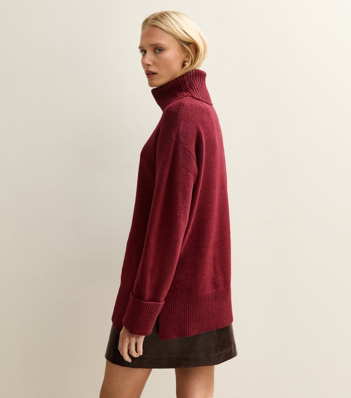 New Look Women's Dark Red Longline Roll Neck Jumper New Look - 4