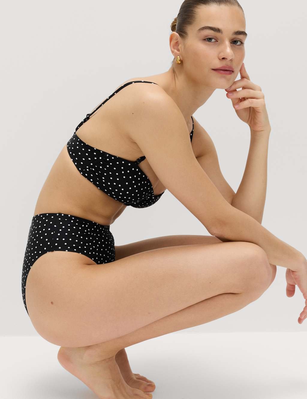 Marks & Spencer M&S Polka Dot High Waisted Bikini Bottom Black Mix - 3