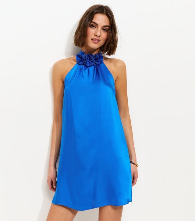New Look Women's Blue Rose Neck Halter Mini Dress New Look - 3