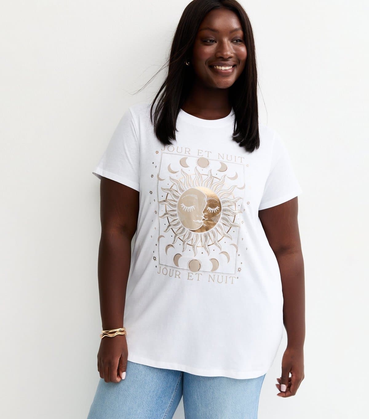 New Look Women's Plus Size White Cotton Mystical Sun T-Shirt Curves New Look