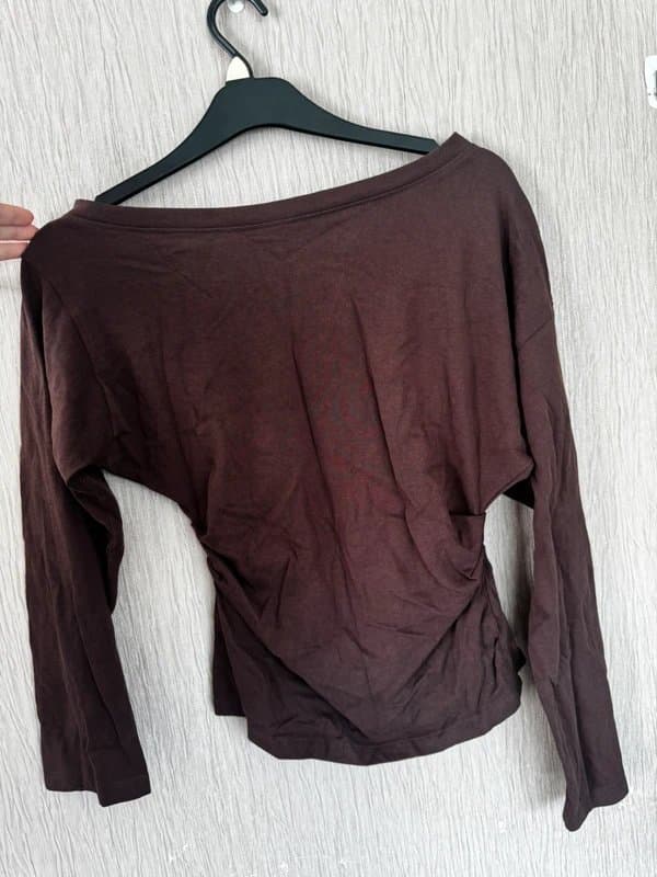 ASOS Design Asos Design Chocolate Brown Bardot Ruched Top Size M | Off-Shoulder Top