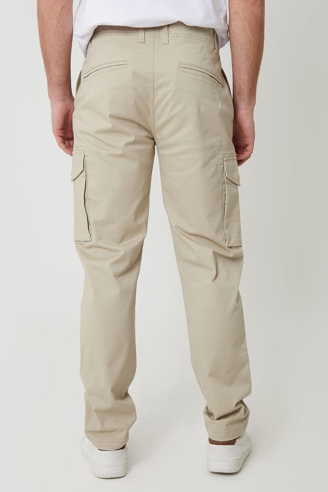 Threadbare Threadbare Men's Cotton Cargo Trousers With Stretch in Light Stone - 2
