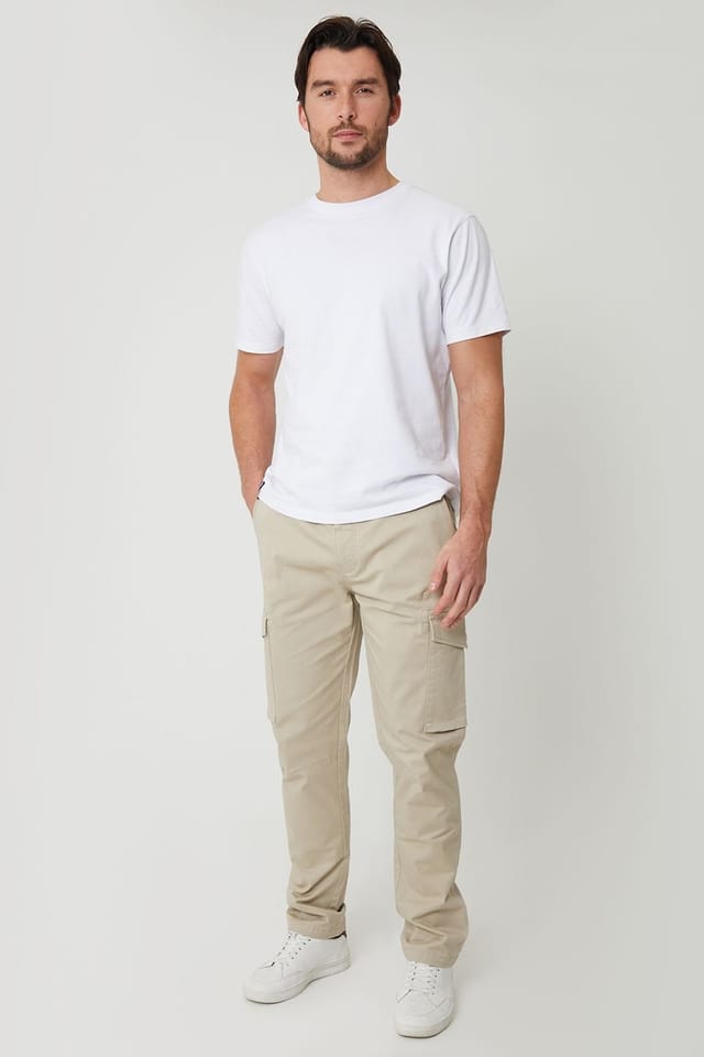 Threadbare Threadbare Men's Cotton Cargo Trousers With Stretch in Light Stone - 3