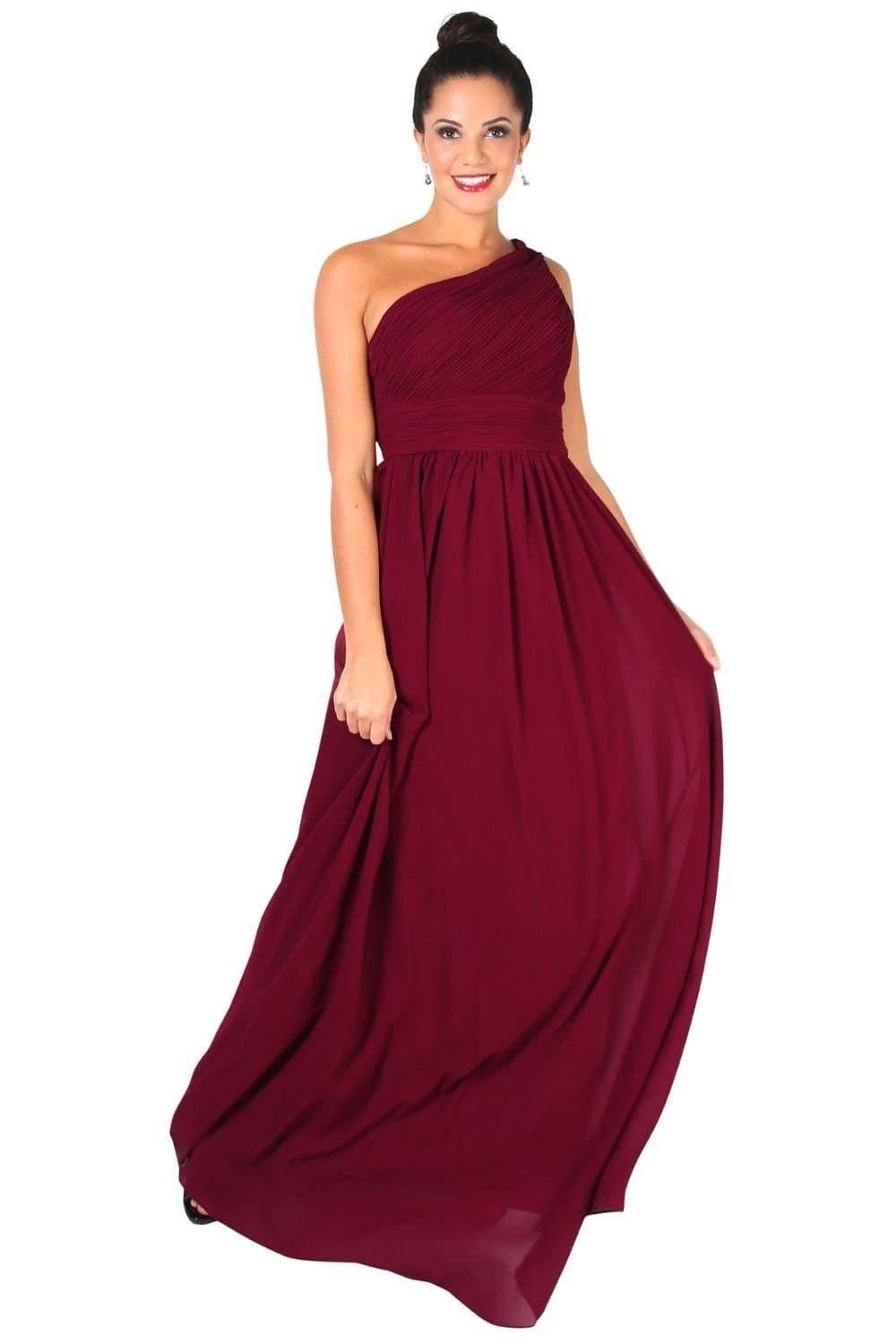 KRISP KRISP Women's One Shoulder Evening Maxi Dress in Dark Red