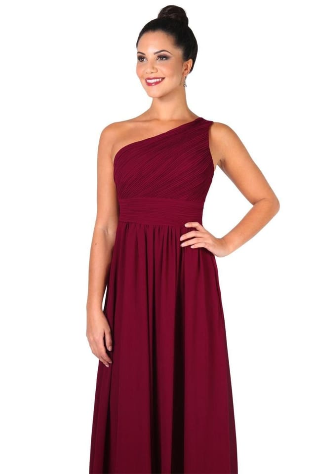 KRISP KRISP Women's One Shoulder Evening Maxi Dress in Dark Red - 2