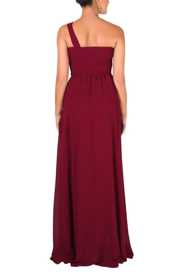 KRISP KRISP Women's One Shoulder Evening Maxi Dress in Dark Red - 3