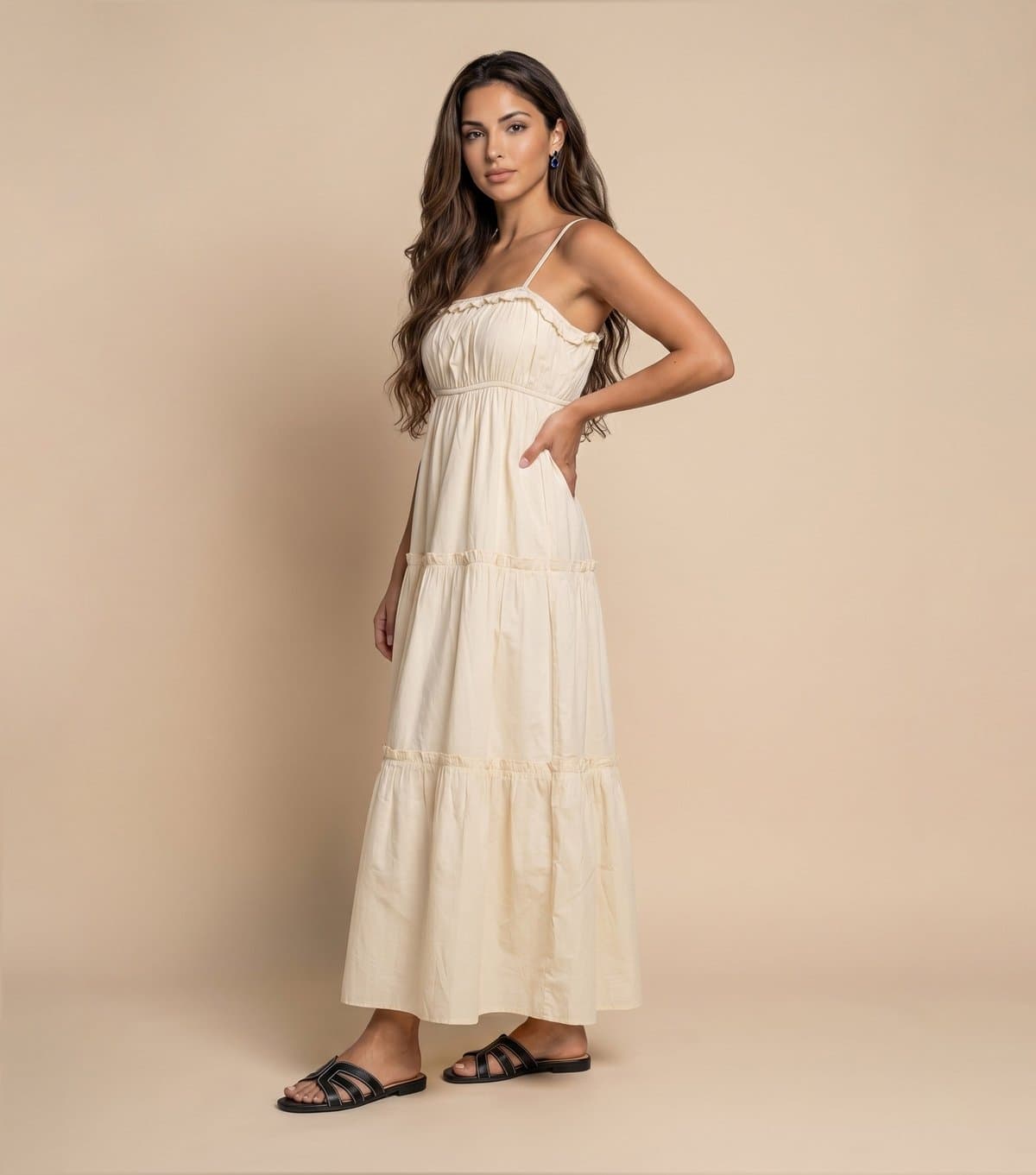 Urban Bliss Women's Cream Cotton Ruched Tiered Maxi Dress Urban Bliss New Look