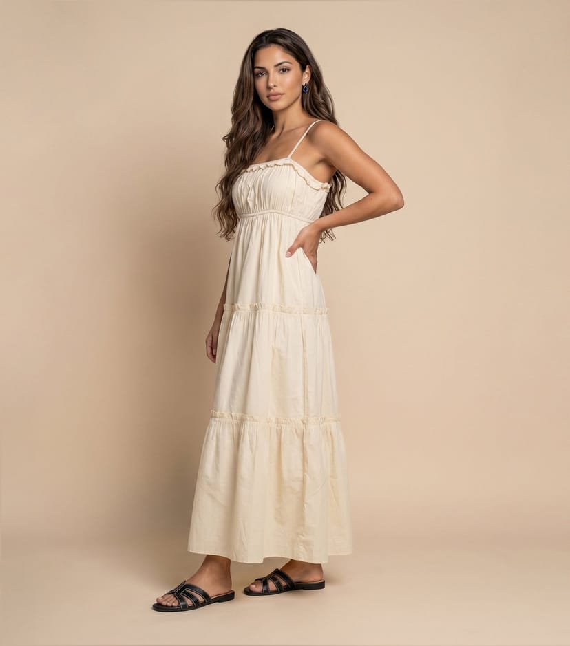 Urban Bliss Women's Cream Cotton Ruched Tiered Maxi Dress Urban Bliss New Look - 1