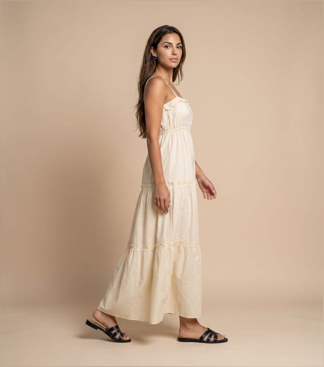 Urban Bliss Women's Cream Cotton Ruched Tiered Maxi Dress Urban Bliss New Look - 2