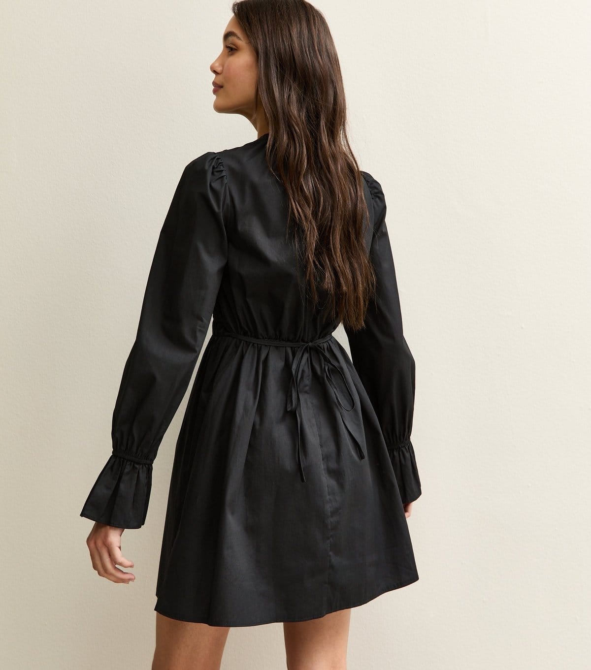 New Look Women's Black Shirred Bodice Long Sleeve A-line Mini Dress New Look - 4