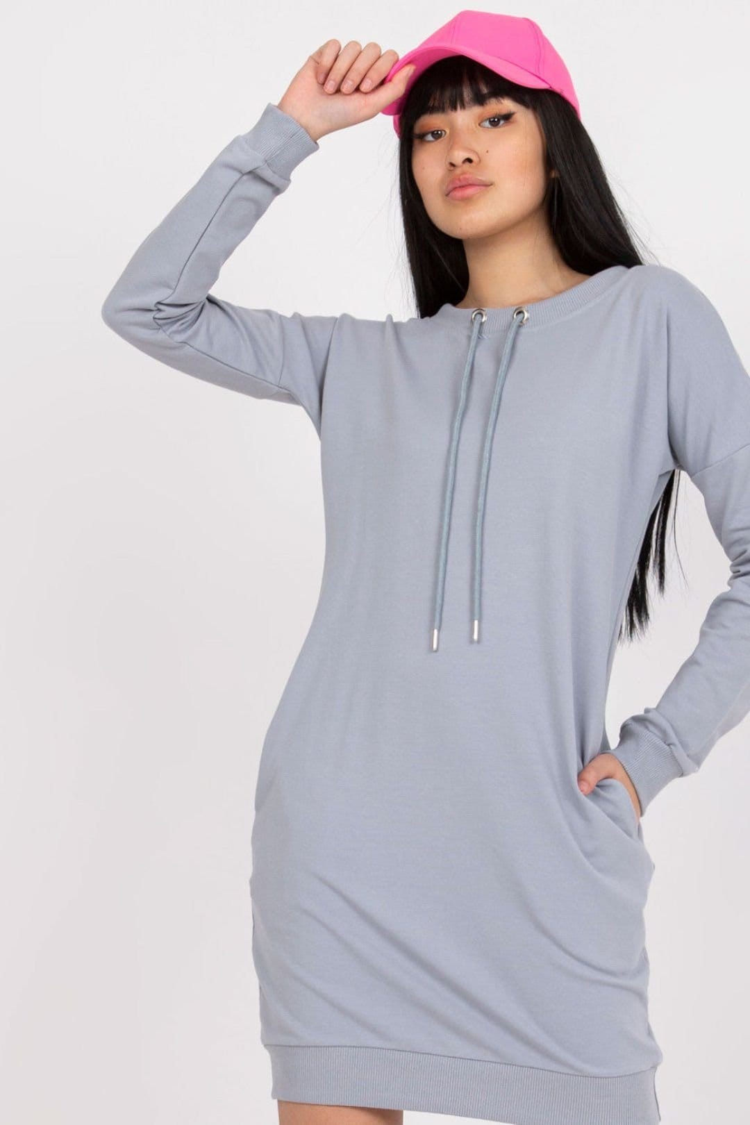 Love Lace Grey Long Sleeve Sweatshirt Dress With Tie Back