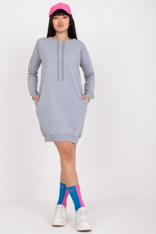 Love Lace Love Lace Women's Long Sleeve Sweatshirt Dress With Tie Back in Grey - 2