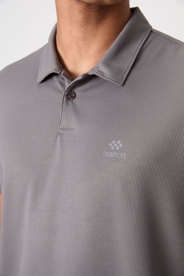 Tommy Life Tommy Life Men's Polo Collar Short-Sleeve T-Shirt in Grey - 3