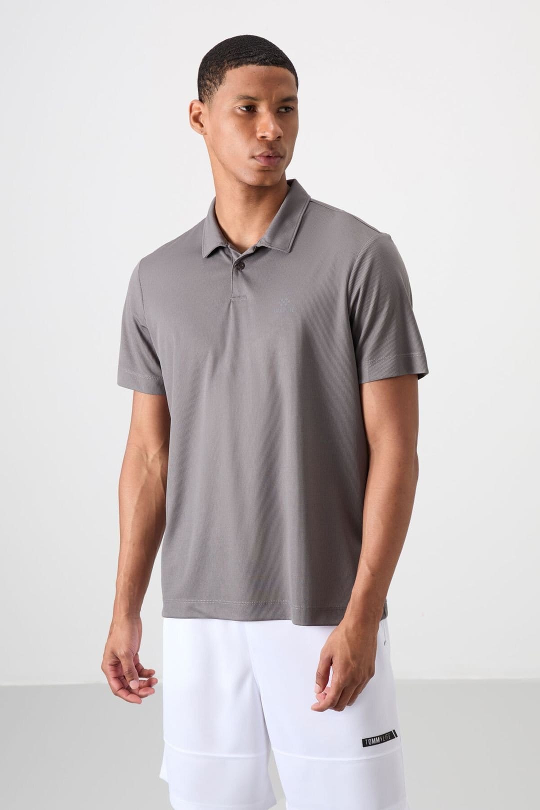 Tommy Life Tommy Life Men's Polo Collar Short-Sleeve T-Shirt in Grey - 4