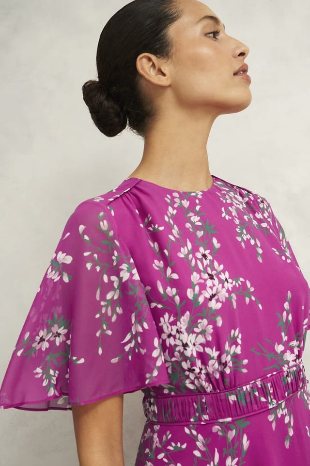 Hobbs London Hobbs London Women's Bronwyn Short Sleeve Printed Midi Dress in Fuchsia - 3