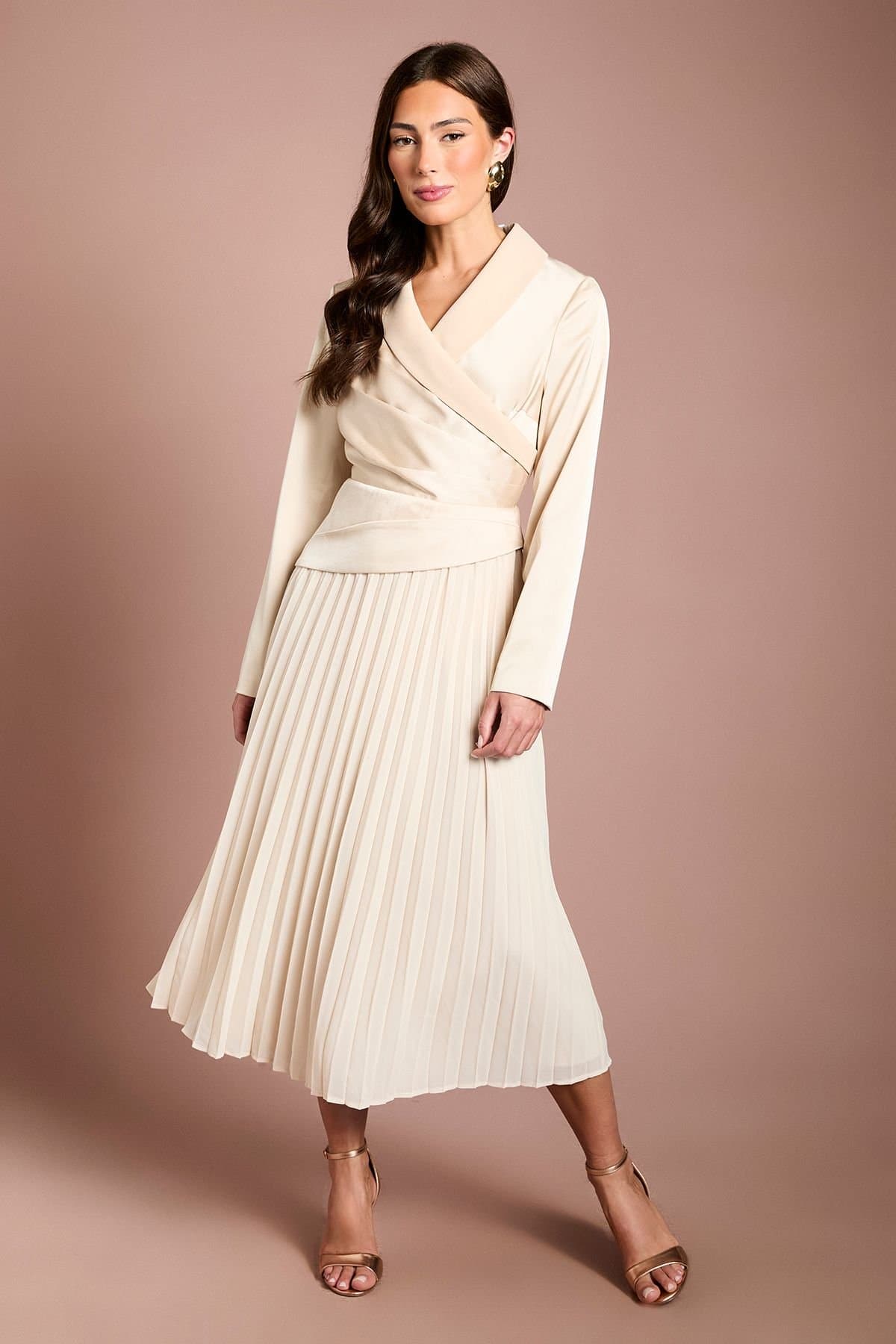 Coast Coast Women's Tailored Pleat Skirt Midi Dress in Champagne