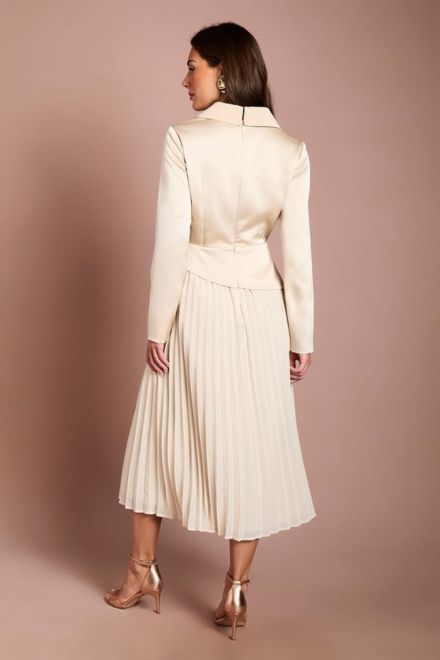 Coast Coast Women's Tailored Pleat Skirt Midi Dress in Champagne - 3