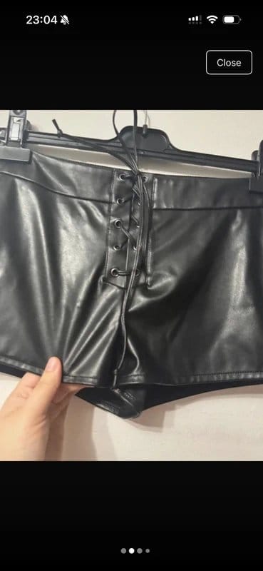 ASOS Design black pu faux leather lace up corset ties shorts festival club going out size S - 1