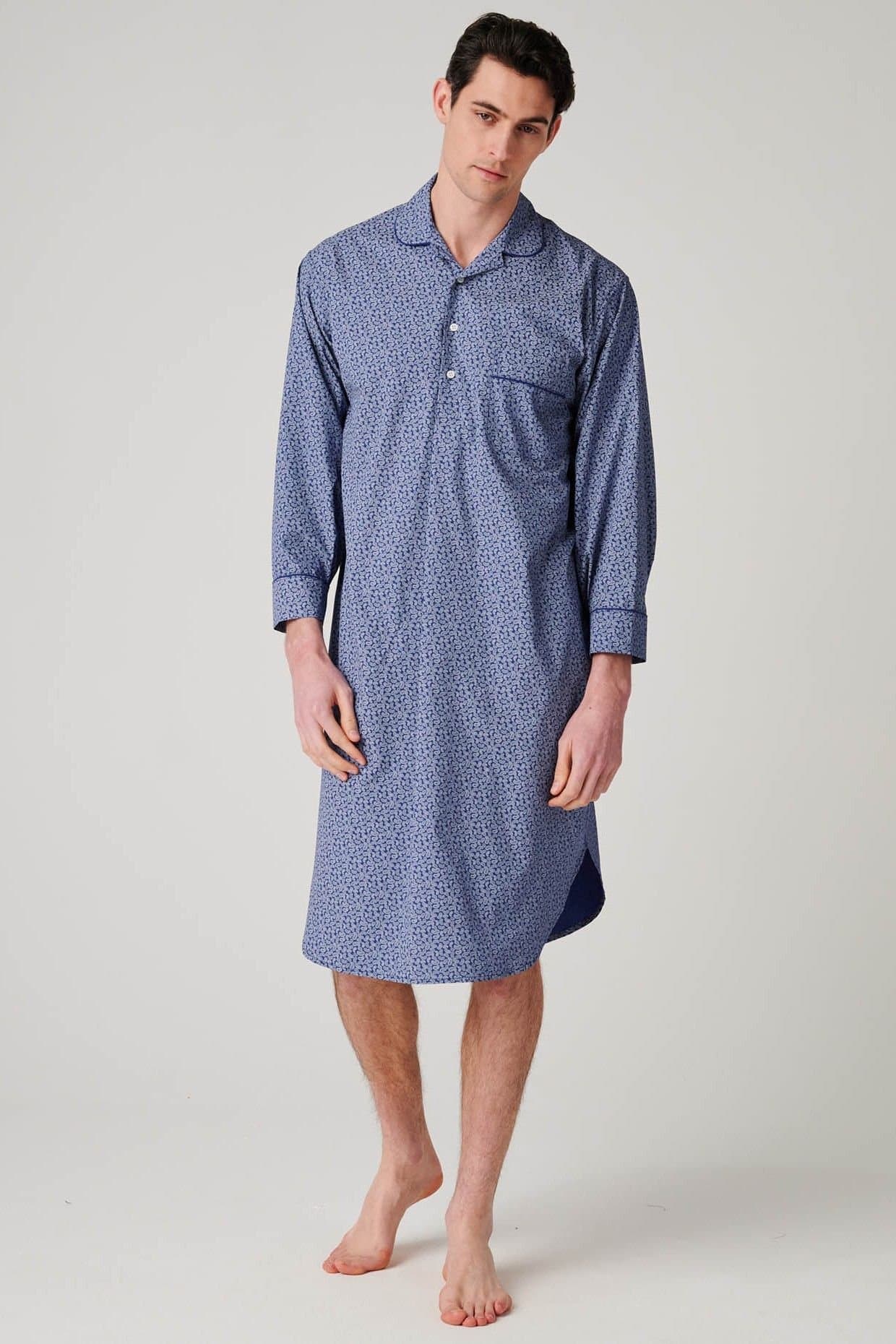 British Boxers British Boxers Men's "Navy Paisley" Crisp Cotton Nightshirt in Dark Navy