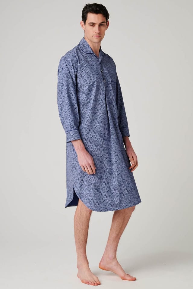 British Boxers British Boxers Men's "Navy Paisley" Crisp Cotton Nightshirt in Dark Navy - 2
