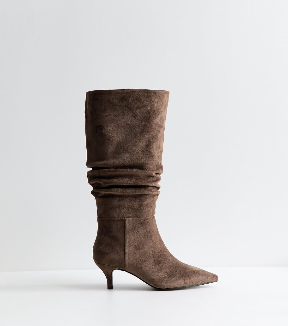New Look Women's Wide Fit Mink Faux Suede Ruched Pointed Knee Boots New Look