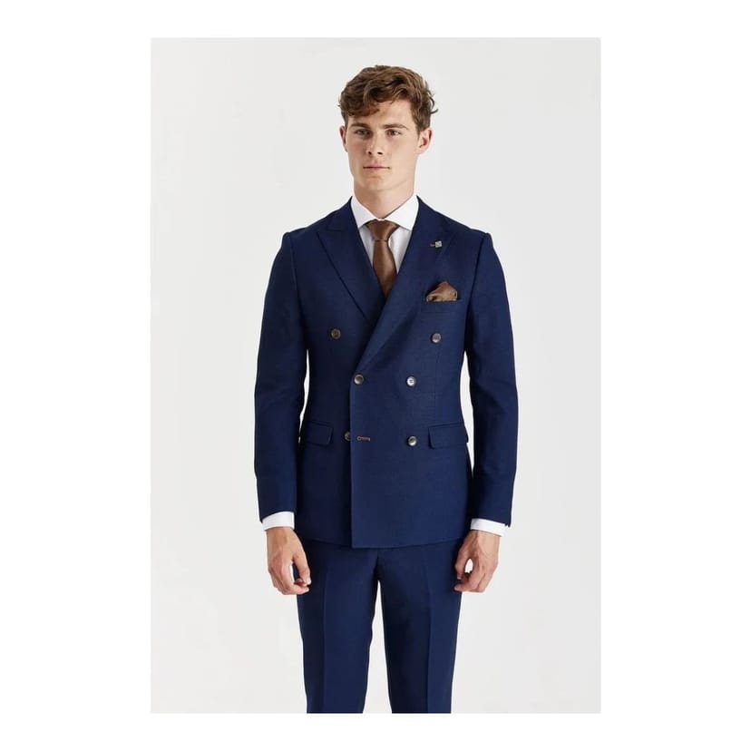 Paul Andrew Paul Andrew Men's Birdseye Double Breasted Blazer in Navy - 1