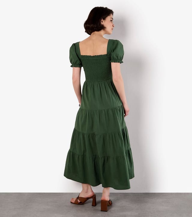 Apricot Women's Dark Green Smocked Cotton Tiered Dress Apricot New Look - 3