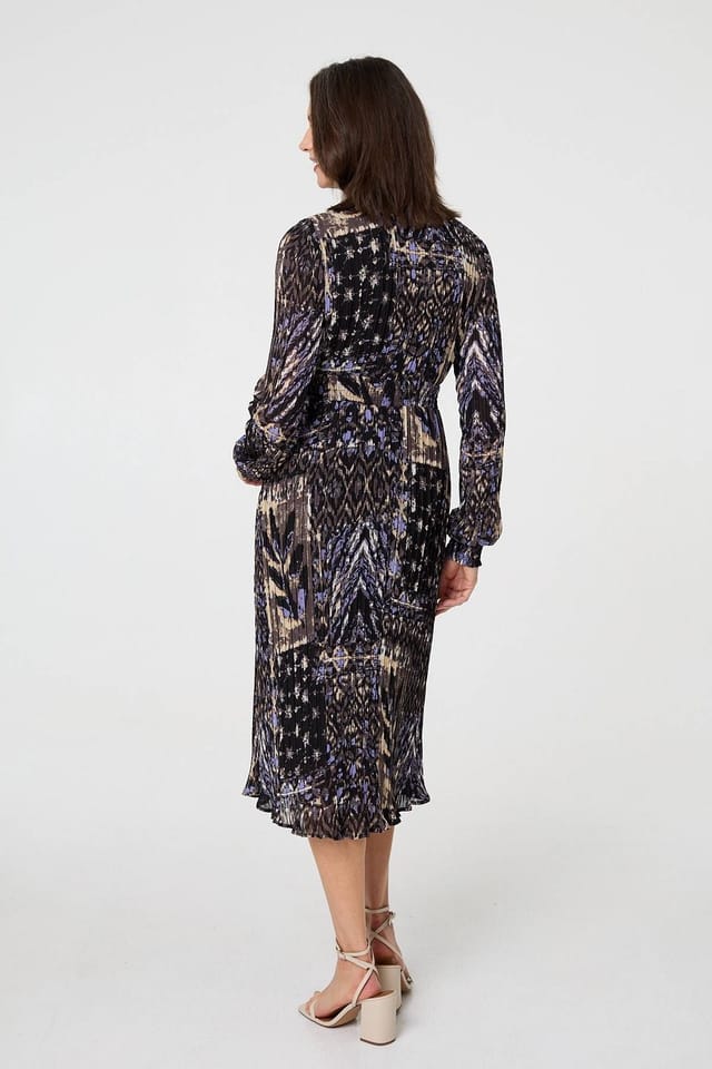 Izabel London Izabel London Women's Printed Shirred Waist Midi Wrap Dress in Black - 2
