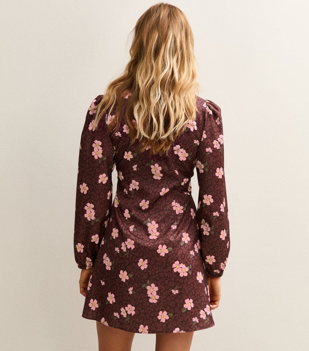 New Look Women's Burgundy Floral Neck Tie Mini Dress New Look - 4