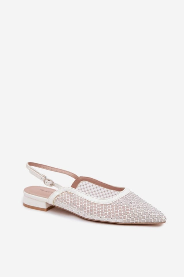 Love Lace Love Lace Women's Ballerina Flats Mesh Pointed Toe Buckle Closure in White - 2