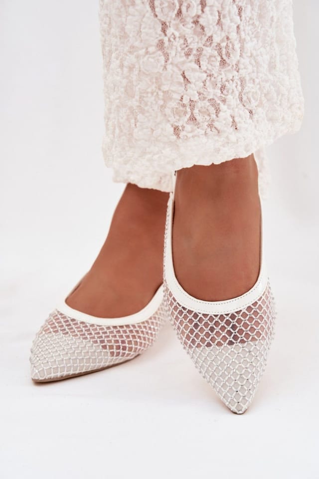 Love Lace Love Lace Women's Ballerina Flats Mesh Pointed Toe Buckle Closure in White - 3