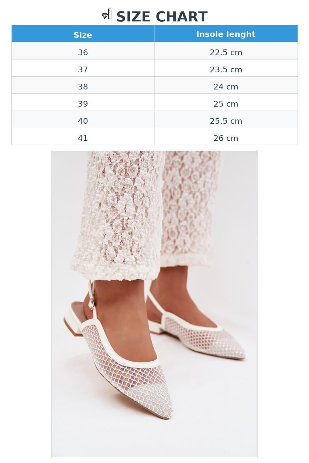 Love Lace Love Lace Women's Ballerina Flats Mesh Pointed Toe Buckle Closure in White - 4