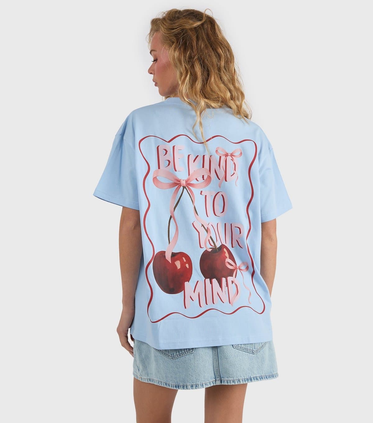 Skinnydip Women's Blue Cotton Cherry Print Oversized T-Shirt Skinnydip New Look