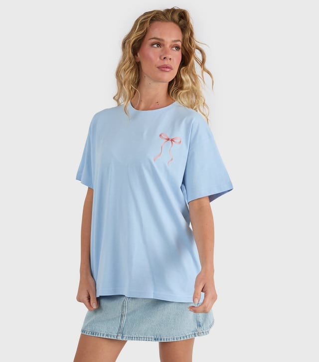 Skinnydip Women's Blue Cotton Cherry Print Oversized T-Shirt Skinnydip New Look - 2