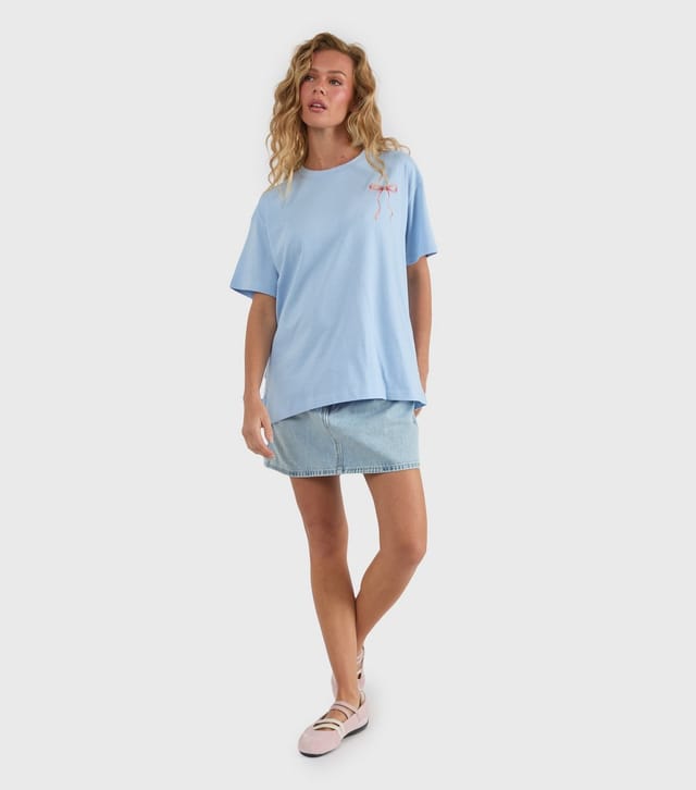 Skinnydip Women's Blue Cotton Cherry Print Oversized T-Shirt Skinnydip New Look - 3