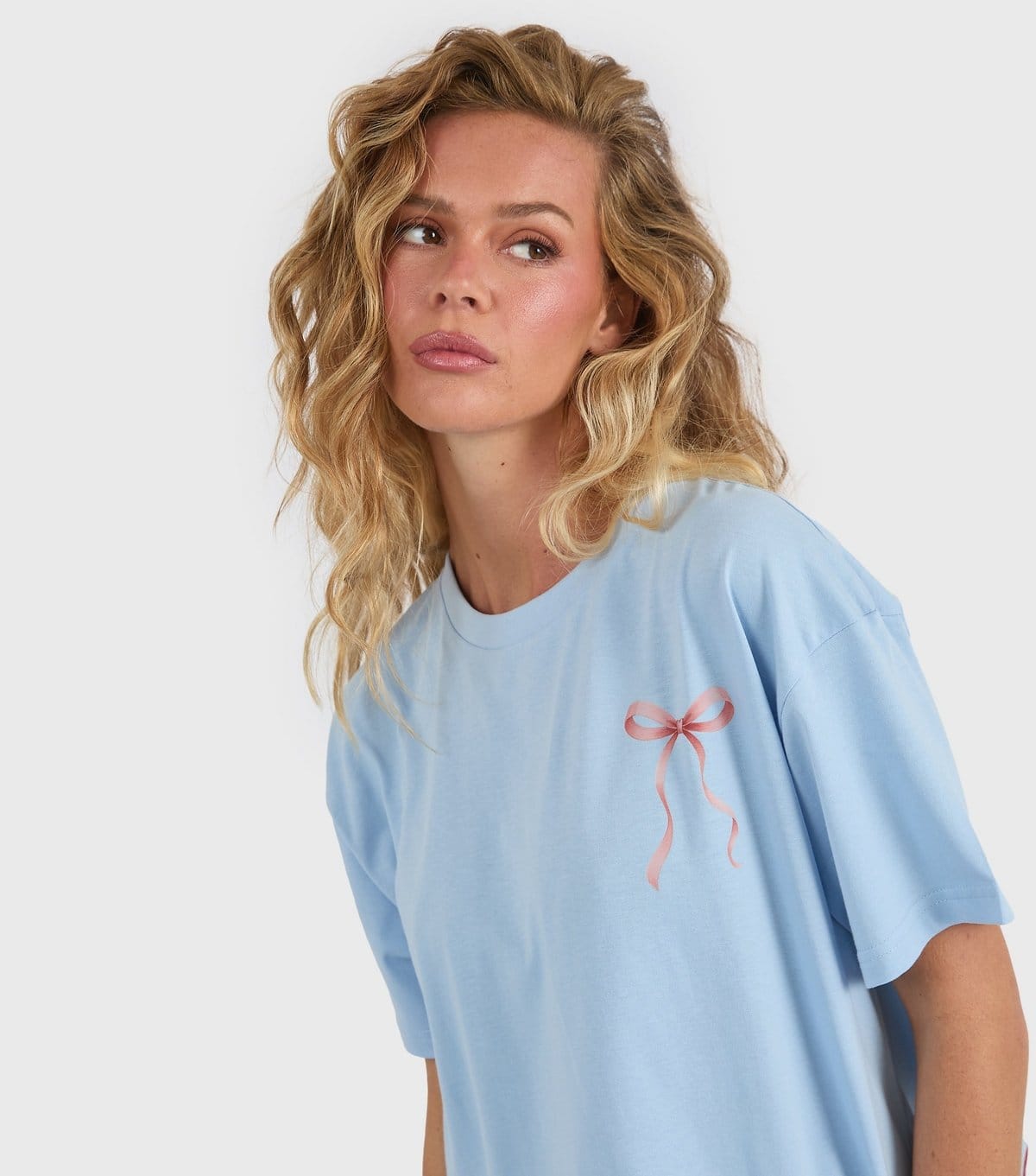 Skinnydip Women's Blue Cotton Cherry Print Oversized T-Shirt Skinnydip New Look - 4
