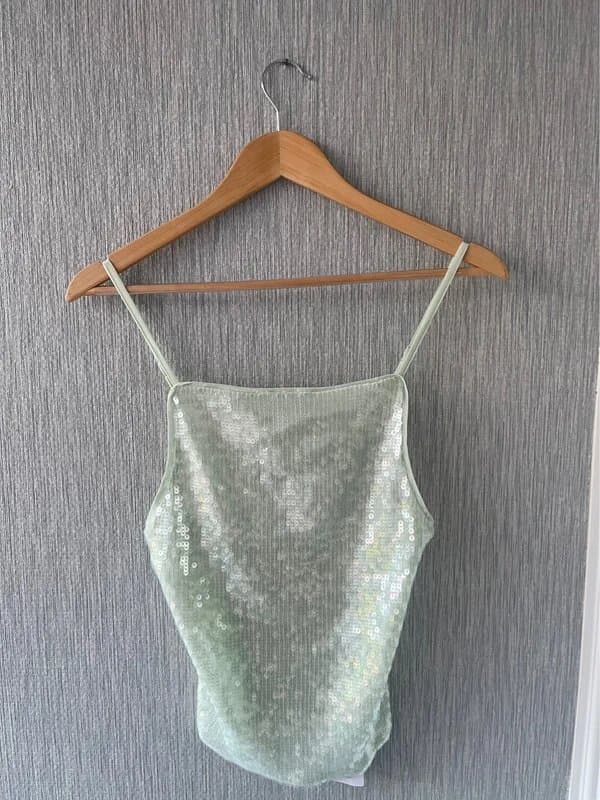 ASOS ASOS mint sequin embellished Ibiza backless cami top