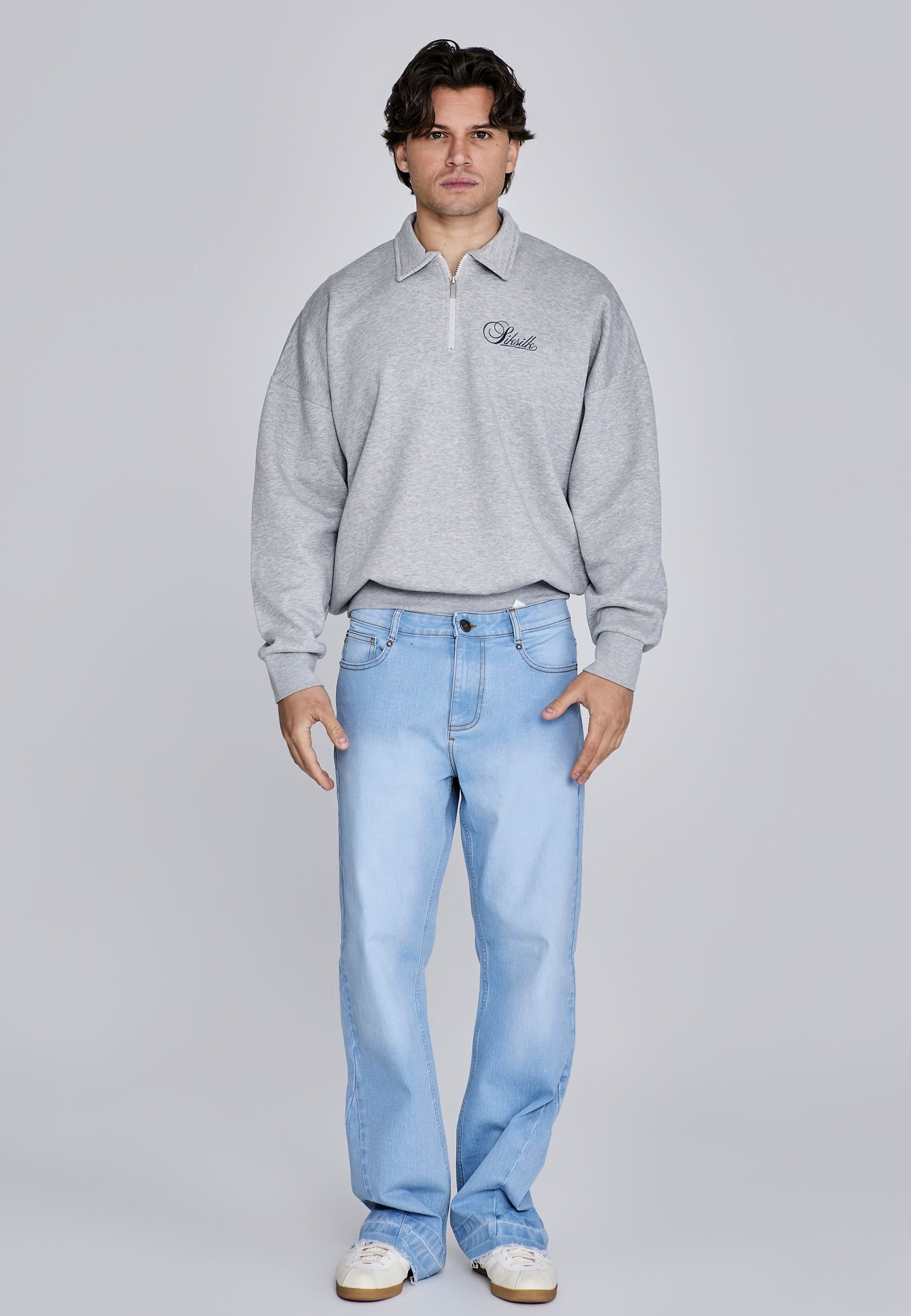 SikSilk SikSilk Men's Essentials Polo Sweater in Grey - 4