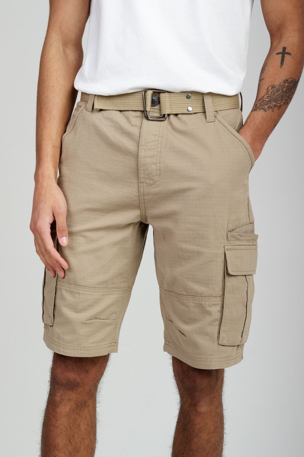 Tokyo Laundry Tokyo Laundry Men's Cotton Ripstop Cargo Shorts in Stone - 4
