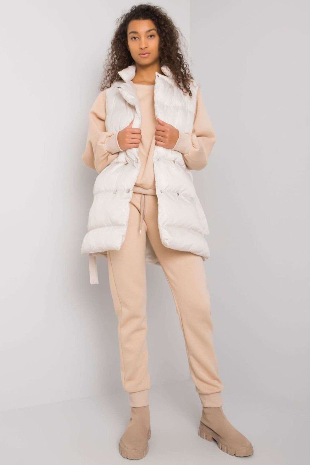 Love Lace Love Lace Women's Down Vest Sweatshirt Sweatpants Set Style 160800 in Beige