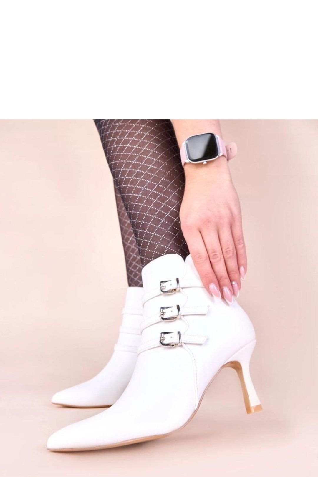 Love Lace Love Lace Women's Stiletto Ankle Boots with Decorative Buckle Detail Heels in White - 4