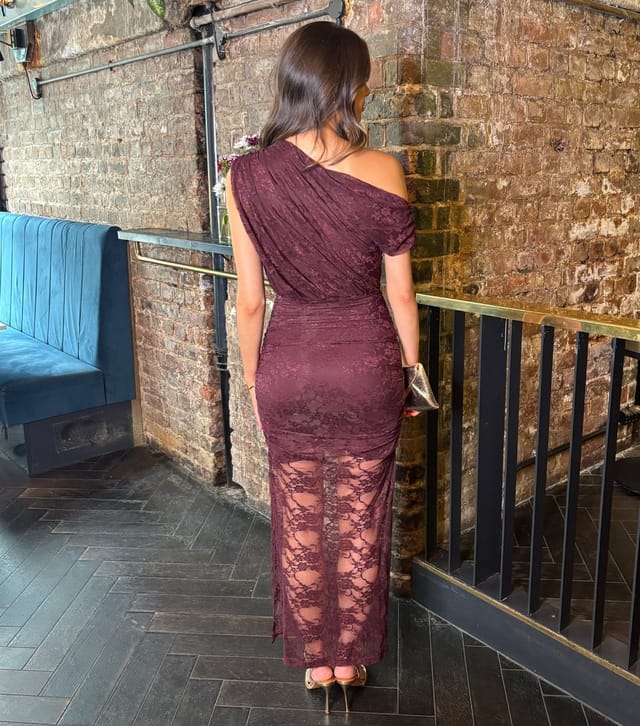 AX Paris Women's Dark Purple Off the Shoulder Lace Midi Dress AX Paris New Look - 3